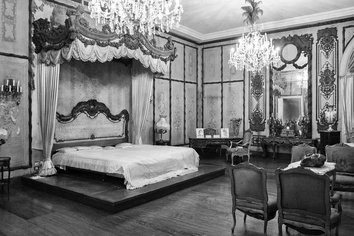 The Santo Niño Shrine and Heritage Museum's masters bedroom adorned with Czech chandeliers and Austrian furniture.